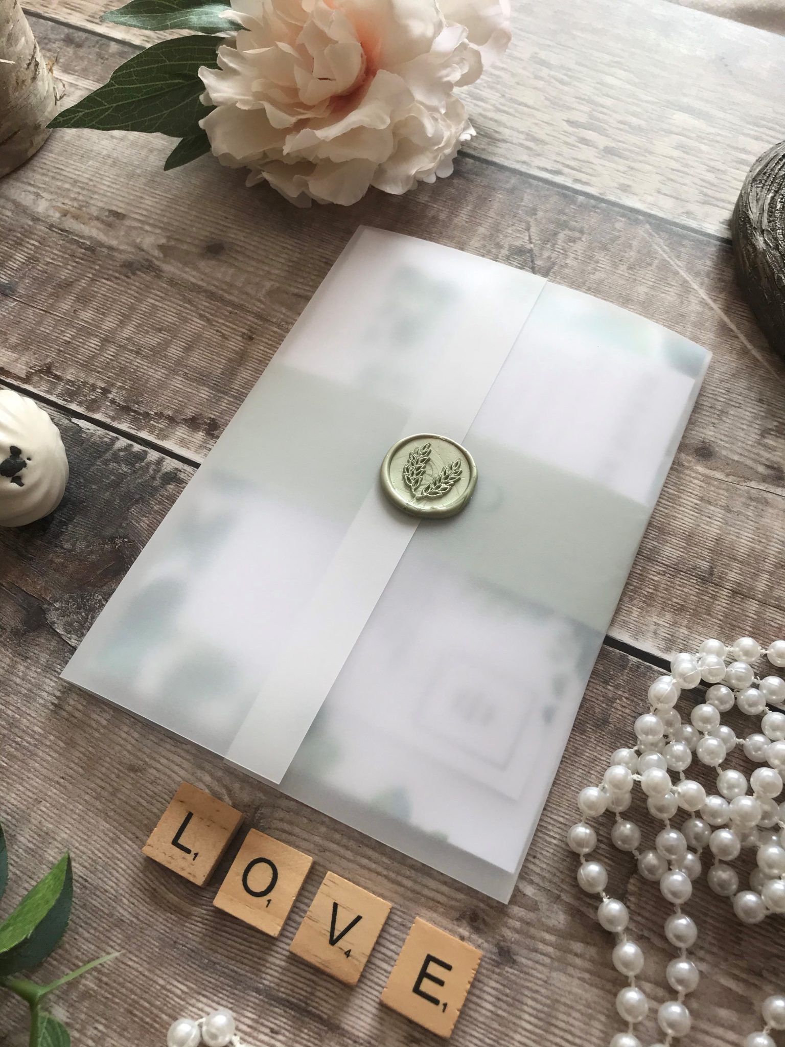 Eucalyptus Bundle with Vellum Sleeve and Wax Seal Sample Wedding